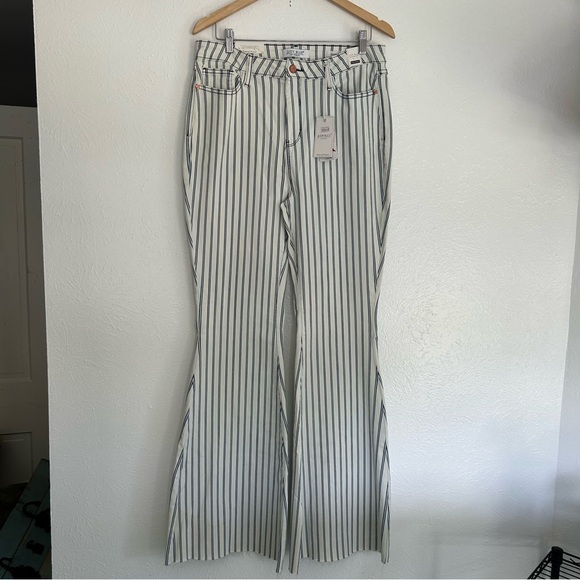 Copy- NWT Judy Blue Pin Stripe High Rise Flare Jeans Minimalist Western Boho - Picture 6 of 16